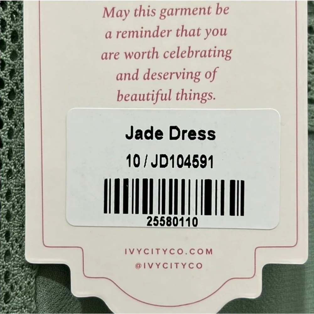 Ivy City Co Green Ruffled Midi Dress with Puff Sleeves New - Picture 12 of 13